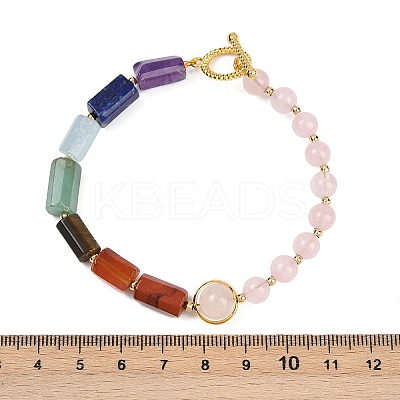 Natural Rose Quartz & Natural Mixed Stone & Brass Round & Prism Beaded Bracelets for Women BJEW-G752-01G-04-1