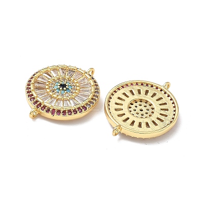 Brass Pave Colorful Cubic Zirconia Disc Connector Charms KK-Q068-52G-1