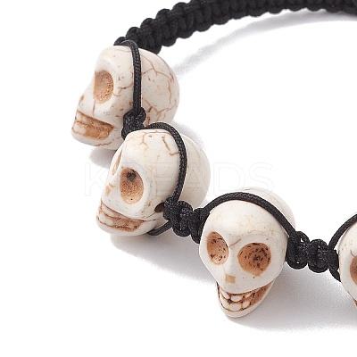 Synthetic Magnesite Skull Braided Bead Bracelets BJEW-JB10523-1