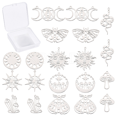 20Pcs 10 Style 201 Stainless Steel Pendants STAS-SC0003-56-1