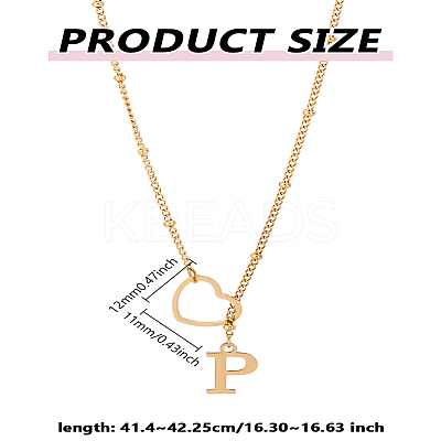 1Pc Letter & Heart Stainless Steel Lariat Necklaces for Women NJEW-LP0002-87G-P-1