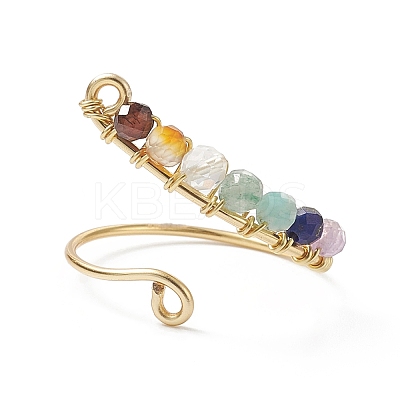 Natural Mixed Gemstone Braided Beaded Chakra Open Cuff Ring RJEW-JR00548-1