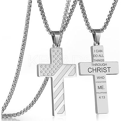 American Flag Bible Cross 304 Stainless Steel Pendant Necklaces for Men FS-WGFCD71-10-1