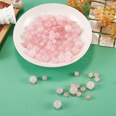 175Pcs Natural Rose Quartz Round Beads for DIY Jewelry Making DIY-SZ0005-98-1