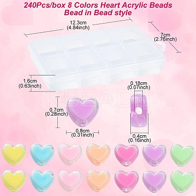 240Pcs 8 Colors Heart Acrylic Beads TACR-YW0001-92-1