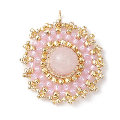 Natural Mixed Gemstone Flat Round Pendants PALLOY-MZ00135-M-1