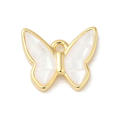 Rack Plating Brass & Shell Butterfly Charms with Epoxy Resin KK-K380-02G-01-1