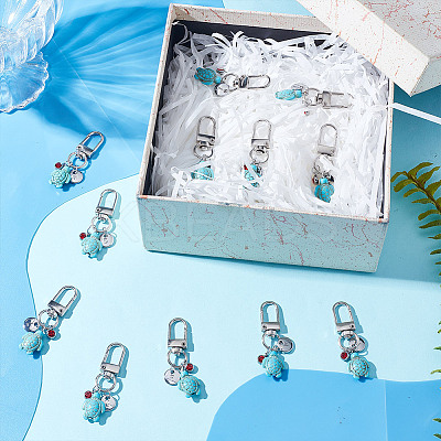 26Pcs Sea Turtle Synthetic Turquoise & 201 Stainless Steel Rhinestone Pendant Decorations HJEW-NB00252-1