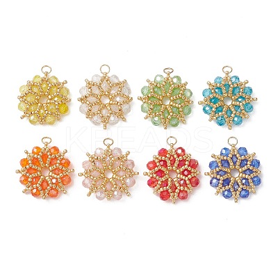 8Pcs 8 Colors AB Color Plated Glass Pendants PALLOY-MZ01314-1