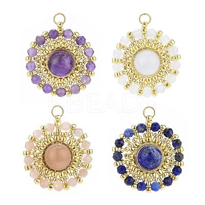 4Pcs 4 Styles Handmade Japanese Seed Beads Pendants PALLOY-MZ00054-1