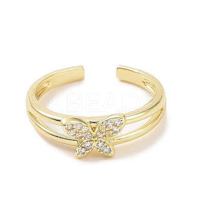 Clear Cubic Zirconia Butterfly Open Cuff Ring X-RJEW-B028-02G-1