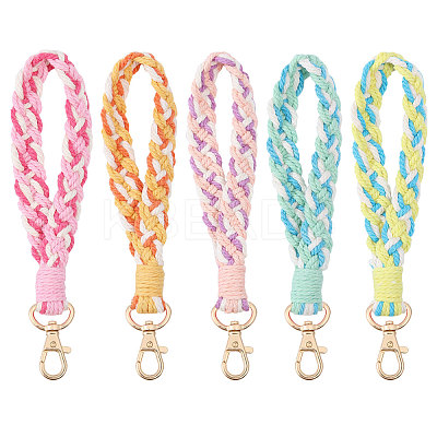 5Pcs 5 Colors Handmade Macrame Cotton Wristlet Bracelet Keychain Pendant Decoration HJEW-GL0001-15-1