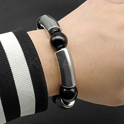 304 Stainless Steel & Resin Bead Stretch Bracelets for Women Men UF8116-1-1
