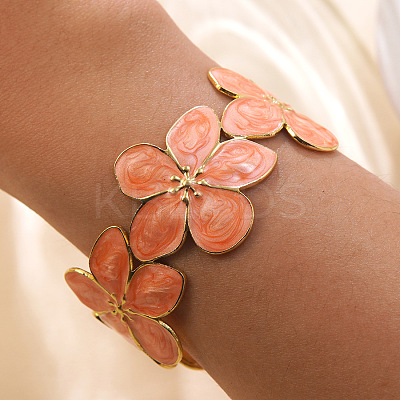 304 Stainless Steel Enamel Open Cuff Bangles for Women BJEW-K294-01G-1