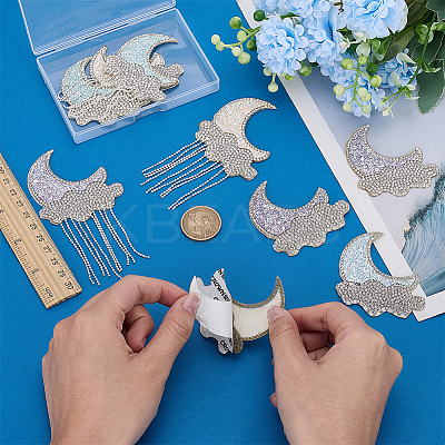 9Pcs Gleit & Rhinestone Embroider Self-adhesion Thread Iron on/Sew On Patches PATC-FG0003-57-1