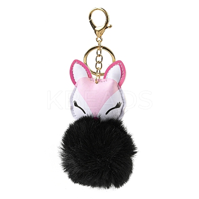 Imitation Rex Rabbit Fur Ball & PU Leather Fox Pendant Keychain LS-KEYC-K018-04KCG-03-1