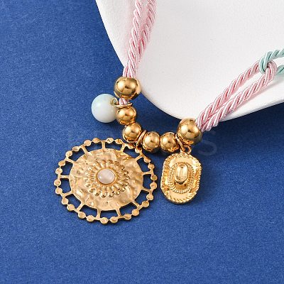 304 Stainless Steel Flower Cowboy Hat Pendant Polyester Cord Necklaces NJEW-C105-02G-1