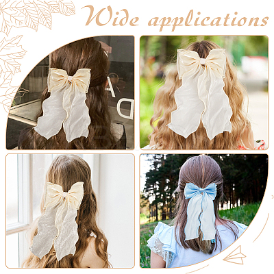 2Pcs 2 Colors Big Bowknot Organza Hair Barrettes AJEW-CP0008-32-1