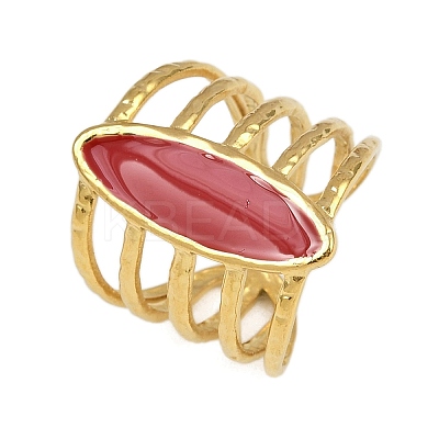 Horse Eye 304 Stainless Steel Enamel Cuff Rings for Women RJEW-G355-04G-02-1