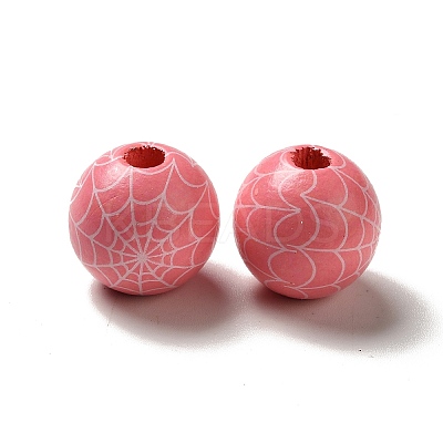 Halloween Printed Spider Webs Colored Wood European Beads WOOD-K007-04A-1