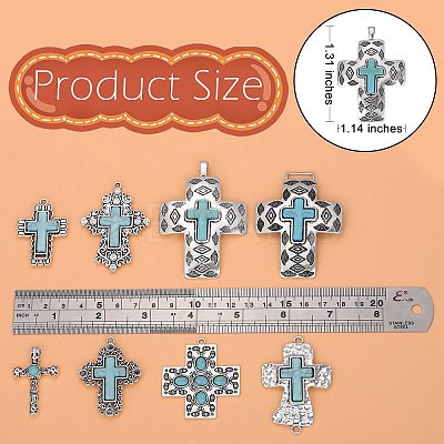 16 Pieces Turquoise+Alloy+Zircon Pendant Vintage Turquoise Cross Pendant Alloy Accessories DIY Necklace Accessories(8 styles) JX640A-1