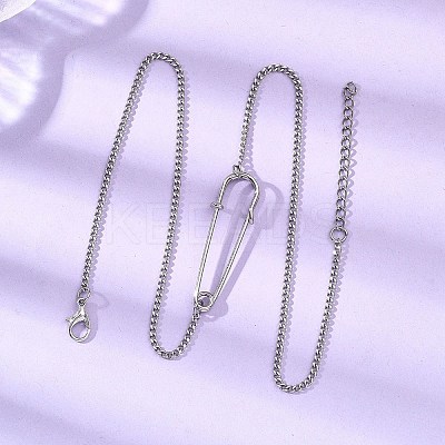 Iron Kilt Pin Pendant 304 Stainless Steel Curb Chain Necklaces NJEW-JN05679-1
