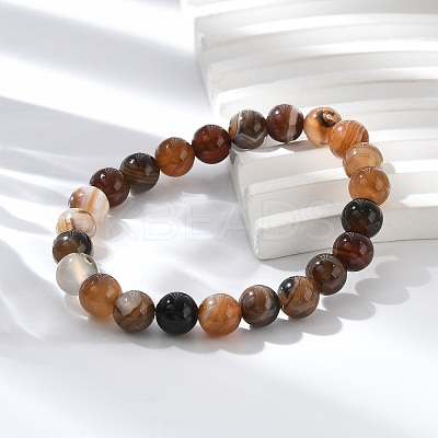 Natural Striped Agate/Banded Agate Beaded Stretch Bracelets BJEW-Q692-03I-1