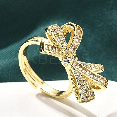 Rack Plating Brass Micro Pave Clear Cubic Zirconia Cuff Finger Rings for Women RJEW-M028-31G-03-1