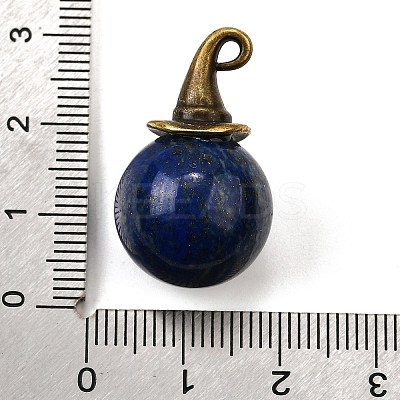 Natural Lapis Lazuli Round Pendants with Alloy Witch Hat G-D311-01AB-02-1