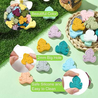 32Pcs 16 Colors Leaf Food Grade Eco-Friendly Silicone Focal Beadss SIL-CJ0002-19-1