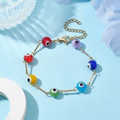 Lampwork Evil Eye Link Chain Bracelets BJEW-JB10043-1