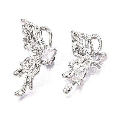 Brass Pave Clear Cubic Zirconia Butterfly Stud Earring Findings KK-N232-450P-1