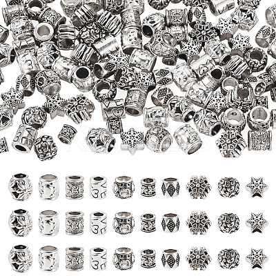 100Pcs 10 Styles Tibetan Style Alloy European Beads FIND-PJ0001-36-1