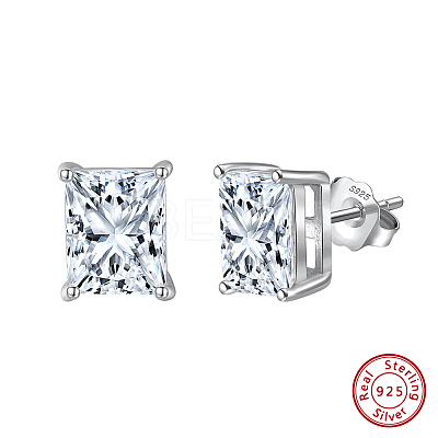 925 Sterling Silver Micro Pave Clear Cubic Zirconia Stud Earrings EJEW-G443-06P-1