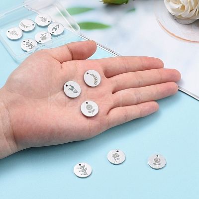 12Pcs 6 Style 304 Stainless Steel Plant Charms STAS-CJ0001-140-1