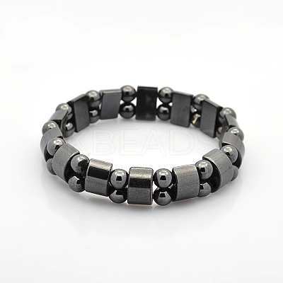 Magnetic Hematite Tow Row Rectangle and Round Beads Stretch Bracelets BJEW-M066-11-1