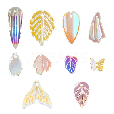 50Pcs 10 Style Transparent Spray Painted Glass Pendants GLAA-FS0001-07-1