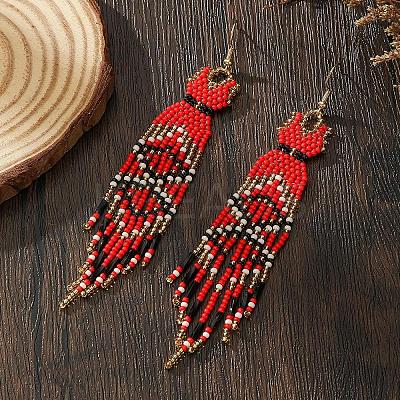 Handmade Bohemian Glass Seed Beads Long Dress Tassel Dangle Earrings MO3708-1-1