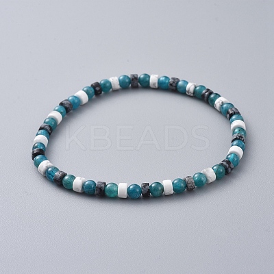Natural Apatite & Howlite & Snowflake Obsidian Beads Stretch Bracelets BJEW-JB04697-01-1