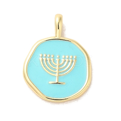 Hannukah Brass Enamel Pendants KK-M278-07B-G-1