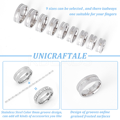 18Pcs 9 Size 201 Stainless Steel Grooved Finger Ring for Men Women STAS-UN0045-60A-P-1