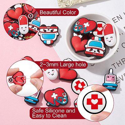 16Pcs 8 Styles Medicine Food Grade Eco-Friendly Silicone Beads SIL-CJ0001-23-1