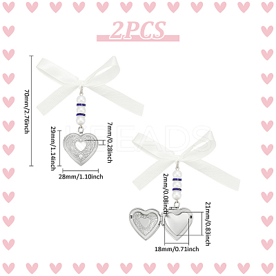 2Pcs 316 Stainless Steel Locket Heart Wedding Bouquet Pendants Decorations HJEW-UN00043-1