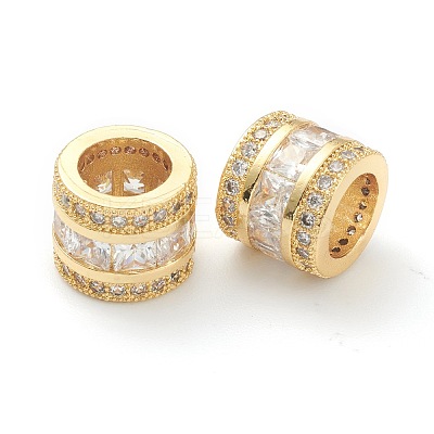 Brass Clear Cubic Zirconia European Style Beads ZIRC-B010-01G-1