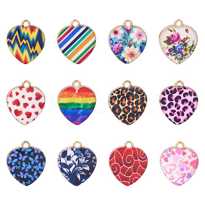 48Pcs 12 Styles Light Gold Tone Alloy Enamel Pendants FIND-TA0005-43-1