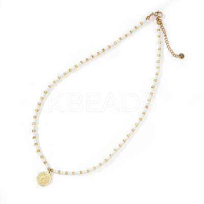 304 Stainless Steel Saint Benedict Medal Pendant Glass and Brass Beaded Short Necklaces for Women Daily Wear LS-AB8901-1