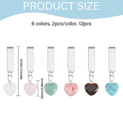 12Pcs 6 Styles Heart Natural & Synthetic Gemstone Shoe Charms HJEW-CA00019-1