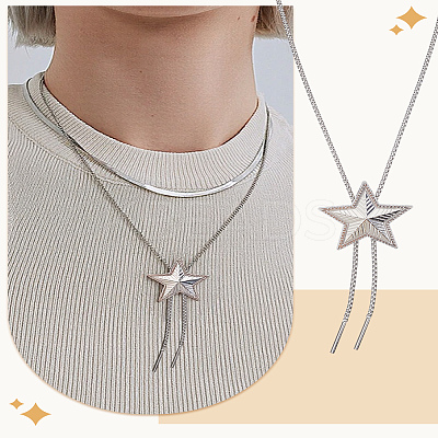 1Pc Adjustable Zinc Alloy Star Lariat Necklaces for Women NJEW-LP0009-10-1