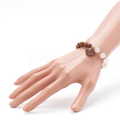 Wood Bead & Stone Bracelet BJEW-JB06104-1
