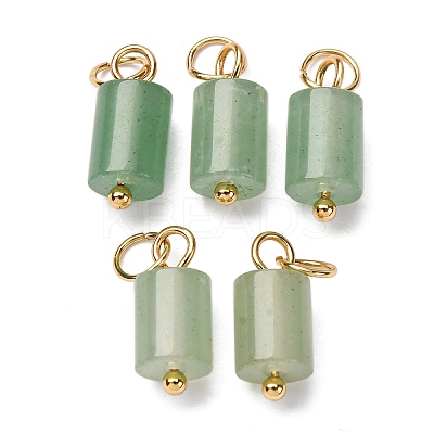 Natural Green Aventurine Column Charms with 304 Stainless Steel Jump Rings G-Q032-01F-1
